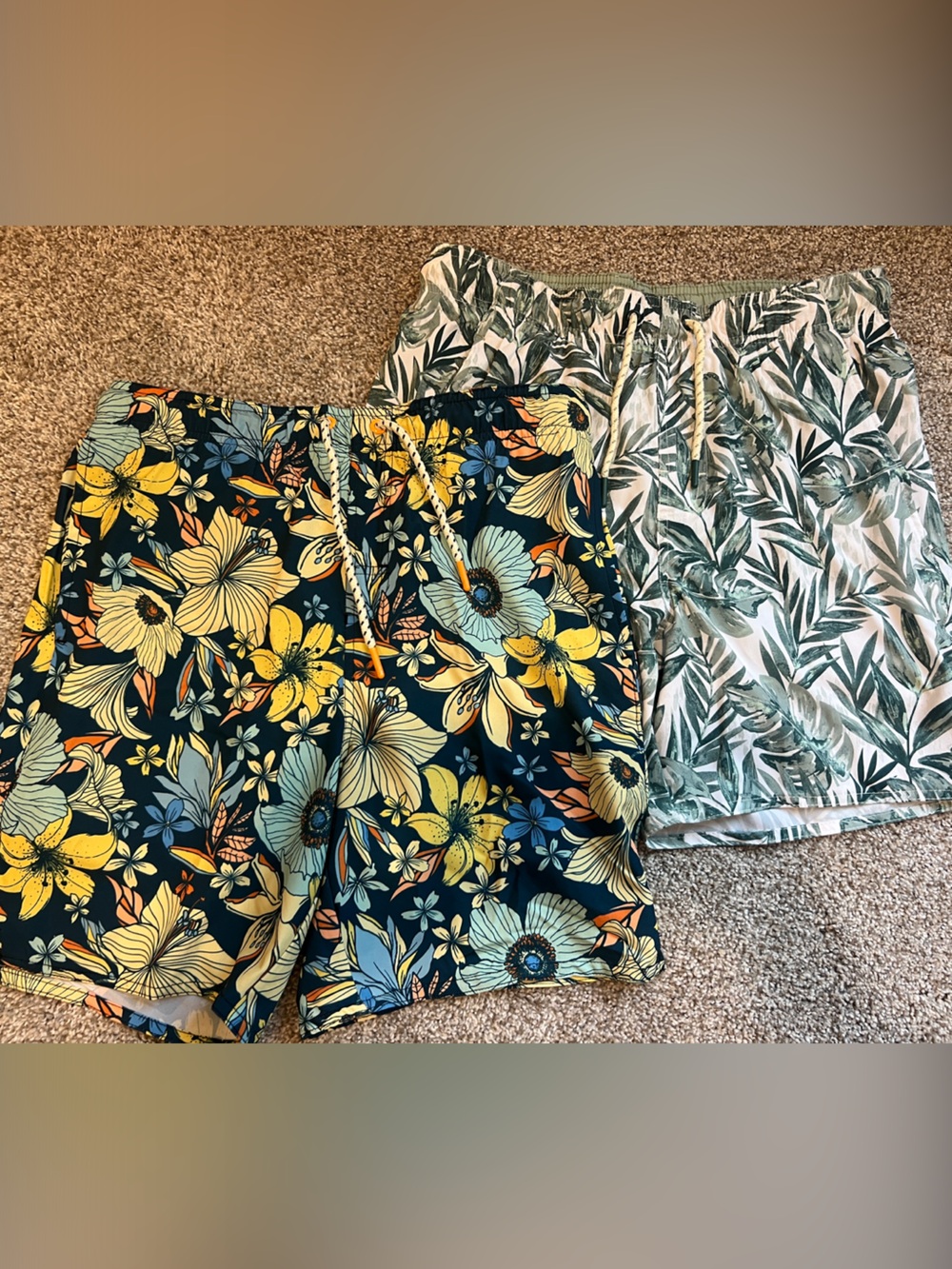 2 Pait Floral Print Elastic Waist Men's Boxer Brief Lined Swim Trunks - NBW